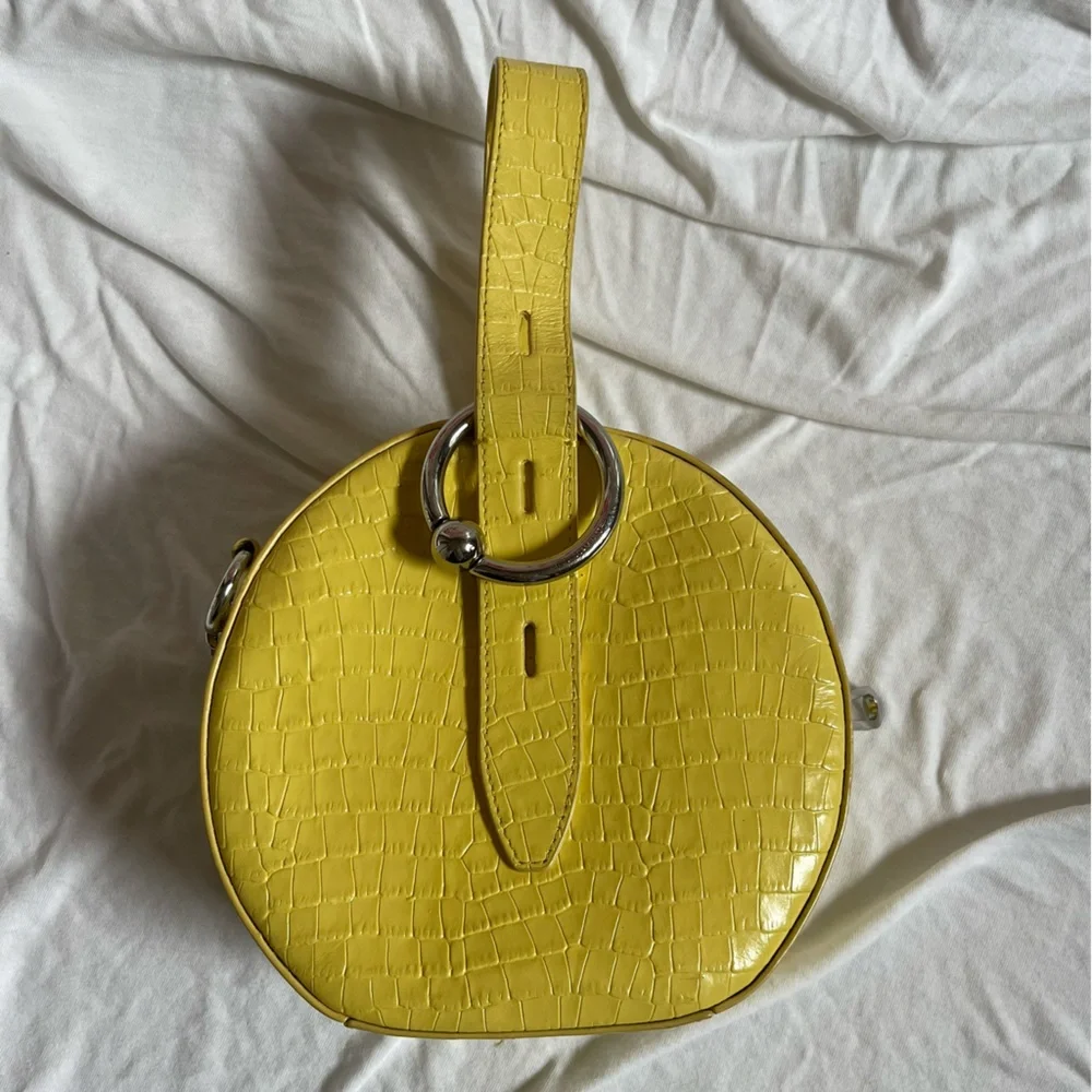 Rebecca Minkoff Yellow Croc Embossed Leather Kate Circle Bag Crossbody - Picture 4 of 10